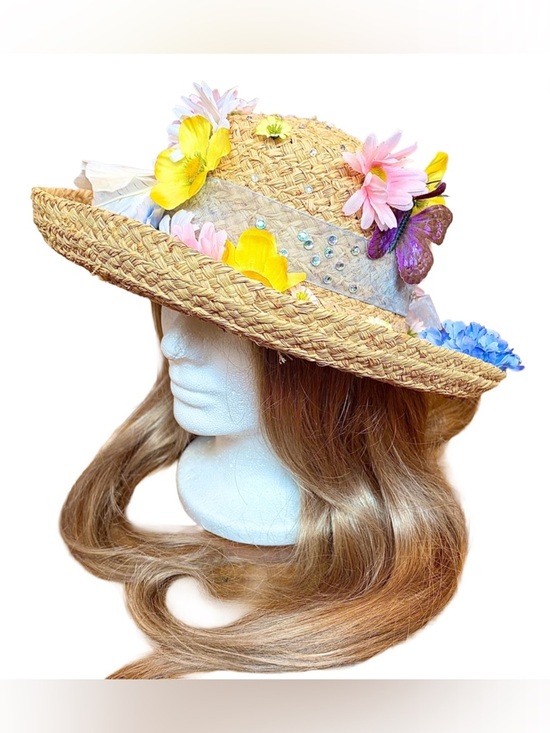 Rare Find! Vintage The Scala Collection Floral Straw Sun Hat w/ Pastel Blooms, S main image 10